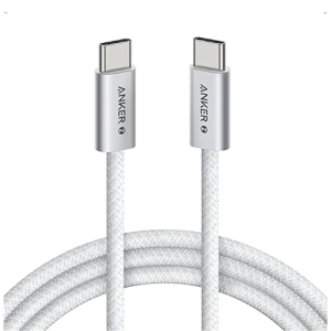   انكر - كيبل شحن قماشي 240 واط - أبيض    