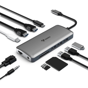   جونيو - محول متعدد المنافذ 11 في 1 USB C، مع 2 HDMI، شاحن PD 100W، منفذ USB C بسرعة 5 جيجابت، وإيثرنت 1000 ميجابت    