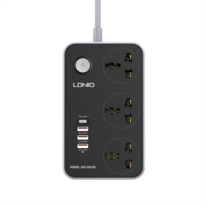   LDNIO Smart Power Strip 3M, with 3 sockets and 4 USB ports (QC 3.0 and Type-C PD) for fast and safe charging.    